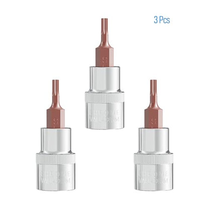 3PCS 3/8 Inch Drive T10 Torx Bit Socket, S2 Steel Bits, Heat Treated CR-V Steel Star Sockets 1.9 Inch Length - size: T10