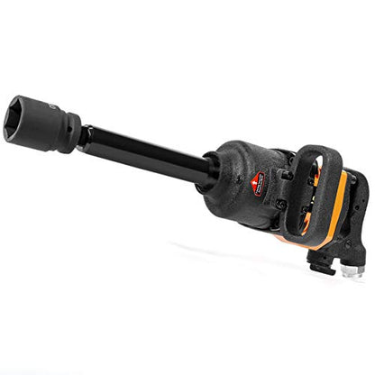 Stark USA 1" inch Heavy Duty Air Impact Wrench Gun Long Shank Pneumatic Truck (38mm & 41mm Socket) Impact Gun Heavy Duty Repairs and Maintenance with Carrying Case - color: Black/Orange