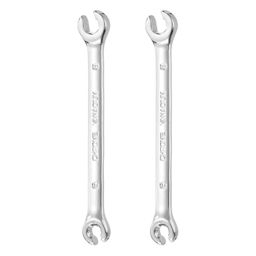 HARFINGTON 2 Pcs Flare Nut Wrench 6mm x 8mm Metric Double Open End Thick Spanner Mirror Polish Finish 45# Steel Brake Line Wrench For Fuel Tube Hose Transmission Line, Silver - size: 6mm x 8mm