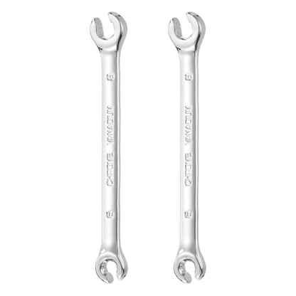 HARFINGTON 2 Pcs Flare Nut Wrench 6mm x 8mm Metric Double Open End Thick Spanner Mirror Polish Finish 45# Steel Brake Line Wrench For Fuel Tube Hose Transmission Line, Silver - size: 6mm x 8mm