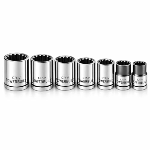 Powerbuilt 7-Piece 3/8-Inch Drive Universal Spline Socket Set with Dual Finish – Fits SAE, Metric, Hex, 6-Point, 12-Point, E-Torx, Spline, and Square Fasteners - 642054 - size: 3/8 in.