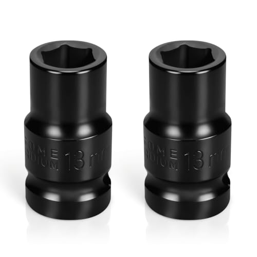 2PCS 13mm Impact Socket 1/2" Drive, 6 Point Metric Shallow Socket, CR-V Steel Heavy Duty Impact Wrench Socket for Automotive Repair - size: 13mm