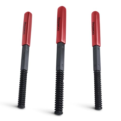 Reywoo 3-Pc Heat-Treated Thread Restorer File Set, Metric SAE UNC UNF | 40Cr Steel, Black Oxide; Restores External Threads; For Bolts, Studs; Removable Handle, Protective Caps; 3 Files, Auto Repair - size: 3 PC in UNC UNF Metric Sizes