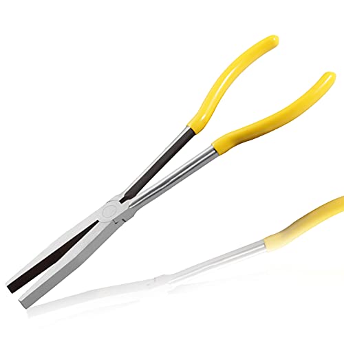 Long Reach Flat Nose Pliers 11-inch Duck Billed Pliers with Serrated Jaws for Automotive Repair Mechanical Work, Long Reach Plier for Hard to Reach Narrow Spaces & Limited Clearance Areas - style: Flat nose pliers