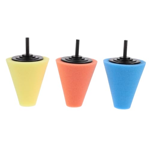 Garneck 3pcs Set Car Wheel Buffing Cone Polishing Sponge Pads in Sky, Amber, and Gold for Automotive Wheel Care with Drill Attachment