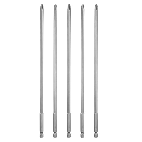 HARFINGTON 5pcs #2 Phillips Screwdriver Bit PH2 1/4" Hex Shank 10" (250mm) Long Magnetic S2 Steel Industrial Grade Screw Driver Bit Cross Head Electric Drill Bits 0.236" (6mm) Rod - size: PH2 x 250mm x 6mm