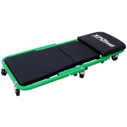 2-in-1 Mechanic Creeper Seat, 36" Folding Garage Creeper & Stool, 300 lbs Capacity, Padded Headrest, 6 Swivel Casters, Heavy Duty Steel Frame,Green - color: Green