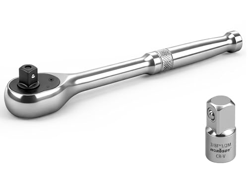 HORUSDY 3/8" Drive 90T Quick-Release Ratchet Handle, Reversible, Chrome Alloy Made, Full Polished, Includes 3/8" to 1/2" Socket Adapter, Ideal for Auto Repair, Home & Industrial Use - style: 3/8" Drive 90T
