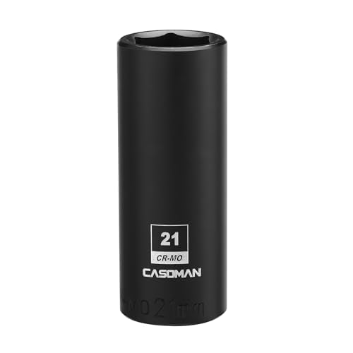 CASOMAN 1/2-Inch Drive x 21mm Deep Impact Socket, 6-Point, Metric, CR-MO - size: 21 mm (Deep), style: 6-Point Socket