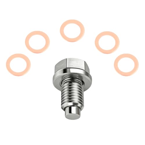 M16x1.5 Magnetic Stainless Steel Oil Drain Plug Kit Fits Cars Motorcycles | CHENACC 1PCS Oil Pan Drain Nut Bolt with 5 PCS Copper Gasket, Compatible with Most Boats Cars and Motorcycles - size: M16*1.5