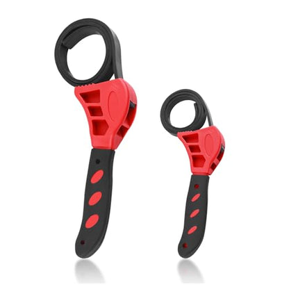 2PCS Rubber Strap Wrench Plumbing,Non-Slip Universal Oil Filter Wrench | with 8" Large & 6" Small for Oil Filter,Drain,Pipes,Sewer Cap,Adjustable Strap Wrenches Heavy Duty