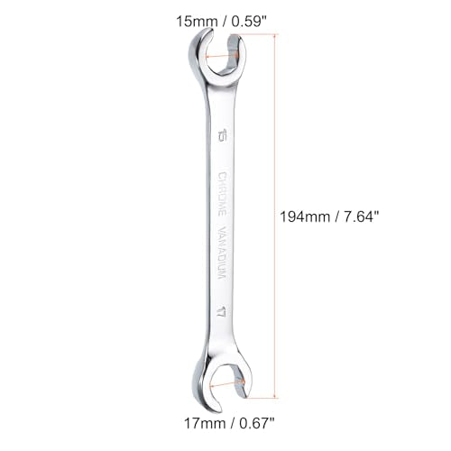 HARFINGTON Flare Nut Metric Wrench 15mm x 17mm CR-V Mirror Polished Chrome Plating Metric Wrench for DIY Hand-making Automotive Repairs and Household Maintenance - size: 15mm x 17mm