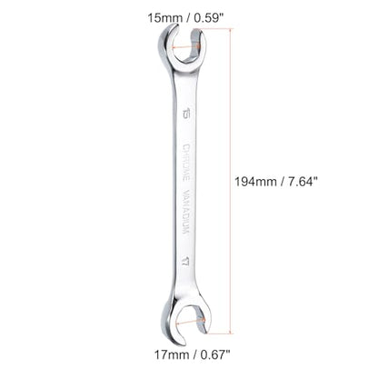 HARFINGTON Flare Nut Metric Wrench 15mm x 17mm CR-V Mirror Polished Chrome Plating Metric Wrench for DIY Hand-making Automotive Repairs and Household Maintenance - size: 15mm x 17mm