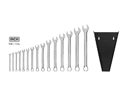 TEKTON Combination Wrench Set with Rack, 15-Piece (1/4-1 in.) | WCB92106 - size: 15-pc. (1/4-1 in.), style: Rack