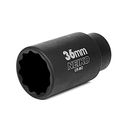 NEIKO 02527A 36mm Socket | 1/2” Drive Deep Impact Socket | Spindle & Axle Nut Socket | 12 Point |Chrome Molybdenum Cr-Mo |Deep Well Hub | Triple Square | Axle Shaft Nut Remover - size: 36 mm (Single)