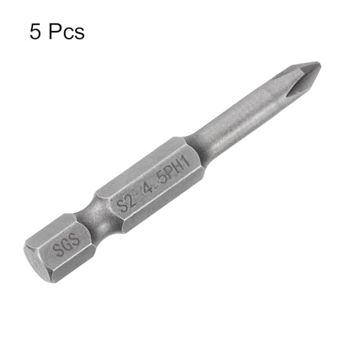 HARFINGTON 5pcs #1 Phillips Screwdriver Bit PH1 1/4" Hex Shank 2" (50mm) Long Magnetic S2 Steel Industrial Grade Screw Driver Bit Cross Head Electric Drill Bits 0.177" (4.5mm) Rod - size: PH1 x 50mm x 4.5mm