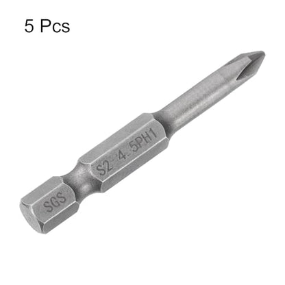 HARFINGTON 5pcs #1 Phillips Screwdriver Bit PH1 1/4" Hex Shank 2" (50mm) Long Magnetic S2 Steel Industrial Grade Screw Driver Bit Cross Head Electric Drill Bits 0.177" (4.5mm) Rod - size: PH1 x 50mm x 4.5mm