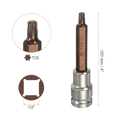 HARFINGTON 2Pcs Torx Bit Socket 1/2" Drive T35 S2 Steel 6 Point Head Long Screwdriver Drill Bits CR-V Steel Socket Adapter for Home Auto Axle Hex Nuts Bolts Repair - size: T35