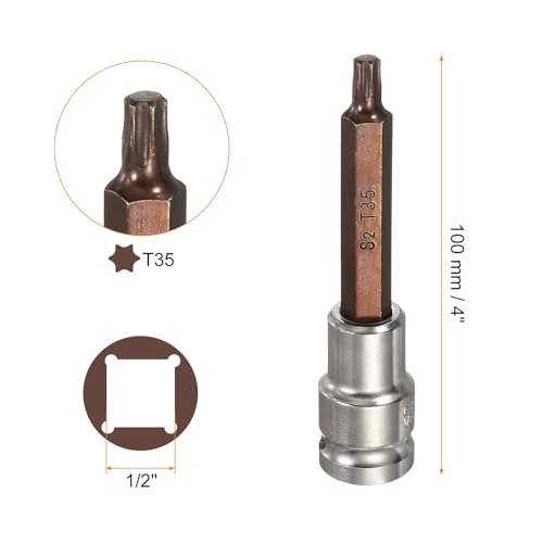 HARFINGTON Torx Bit Socket 1/2" Drive T35 S2 Steel 6 Point Head Long Screwdriver Drill Bits CR-V Steel Socket Adapter for Home Auto Axle Hex Nuts Bolts Repair - size: T35