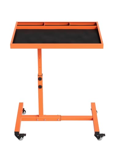 Rolling Tool Tray on Wheels, 220LBS Capacity Steel Mobile Work Table, Adjustable Height 38"-45" Mechanic Works Table for Garage Bike Work Shop (Orange) - color: Orange