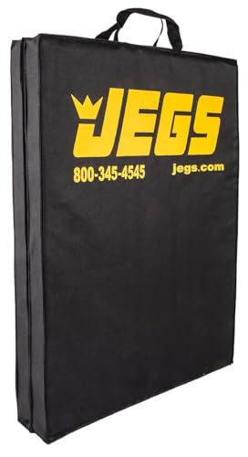 JEGS Foldable Pit Mat - 48" x 18" Unfolded Work Pad, 24" x 18" Folded Mechanics Pad - 1.5" Thick Foam Padding, Heavy-Duty Stain & Tear Resistant Fabric, Built-in Carry Handle, Black Mechanic Mat