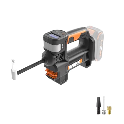 WORX WX092L.9 Tire Inflator Portable Air Compressor, Cordless, 20V | 150 PSI, For Car Tires, Motorcycle & Balls, Digital Pressure Gauge, Auto Shut-Off, Tool Only - style: 3-Accessory Air Pump w/Tool Only