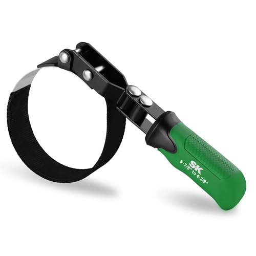SK Swivel Oil Filter Wrench, 3-7/8" to 4-3/8" Universal Oil Filter Removal Tool with Anti-Slip Nylon Strap, Stainless Steel Band, 180 ° Adjustable, Auto-Tightening Design, for Cars & Trucks - size: Large (Fits Filters 3-7/8" to 4-3/8")