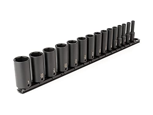 TEKTON 3/8 Inch Drive Impact Socket Set, 15-Piece | SID91105 - size: 15-Piece (1/4-1-Inch), style: Deep