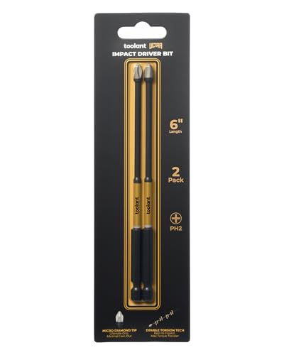 toolant Phillips Impact Screwdriver Bit Set 6 Inch PH2, 2 Pack Magnetic Anti Slip CNC Machined Tips Impact Steel X2 Driver Bit Set for Impact Driver - color: 2 Pack, size: 6in, PH2