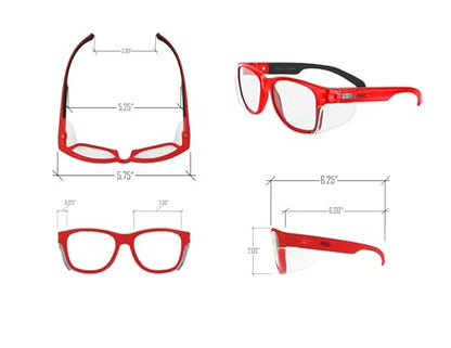 MAGID Y50 Safety Glasses for Construction | Red Frame — 2 Pairs, Clear Lens | Side Shields, ANSI Z87.1+, Anti-Fog, Scratch-Resistant, 99.9% UV Protection, Polycarbonate Lens - color: Clear Lens | Red Frame, size: 2 Pairs