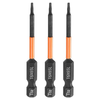 HARFINGTON 3pcs T6 Torx Head Screwdriver Bit 2.56" (65mm) Long 1/4" Hex Shank Magnetic No Hole Tamper Proof 6 Point Star Screw Driver Drill Bits Phosphate S2 Steel Industrial Power Tools - size: T6
