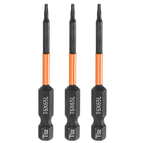 HARFINGTON 3pcs T6 Torx Head Screwdriver Bit 2.56" (65mm) Long 1/4" Hex Shank Magnetic No Hole Tamper Proof 6 Point Star Screw Driver Drill Bits Phosphate S2 Steel Industrial Power Tools - size: T6