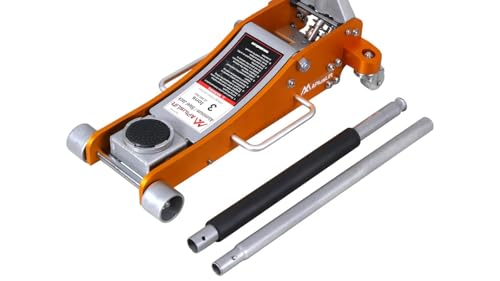 APlusLift AF350G 3 Ton Lower Profile Aluminum and Steel Racing Floor Jack with Dual Pistons Quick Lift Pump for Sport Utility Vehicle, Lifting Range 3-7/8"-19-1/2", Golden, Grey…