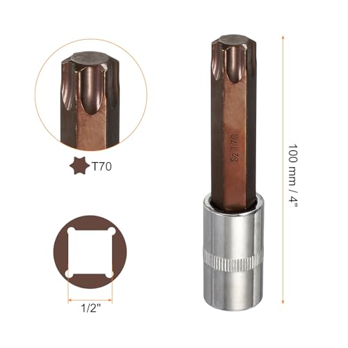 HARFINGTON 2Pcs Torx Bit Socket 1/2" Drive T70 S2 Steel 6 Point Head Long Screwdriver Drill Bits CR-V Steel Socket Adapter for Home Auto Axle Hex Nuts Bolts Repair - size: T70