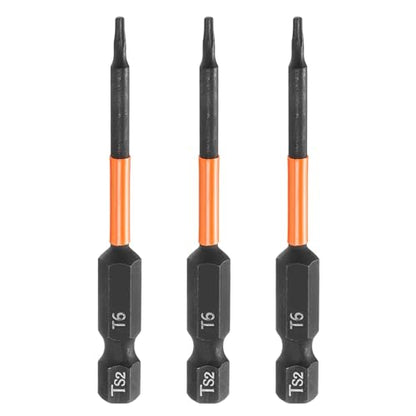 HARFINGTON 3pcs T6 Torx Head Screwdriver Bit 4" (100mm) Long 1/4" Hex Shank Magnetic No Hole Tamper Proof 6 Point Star Screw Driver Drill Bits Phosphate S2 Steel Industrial Power Tools - size: T6 x 100mm