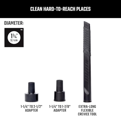 CRAFTSMAN CMXZVBE38786 1-1/4 in. Wet Dry Shop Vacuum Attachment Kit | Industrial-Grade Flexible Crevice Tool for Cleaning Tight Spaces, Fits 1-7/8 in. and 2-1/2 in. Hose Diameters