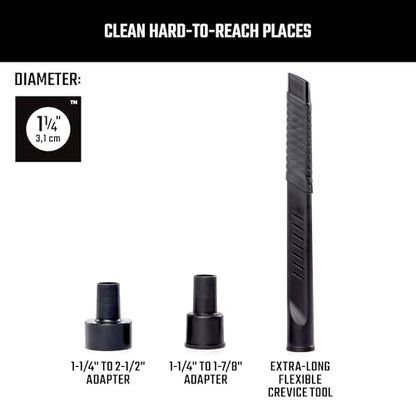 CRAFTSMAN CMXZVBE38786 1-1/4 in. Wet Dry Shop Vacuum Attachment Kit | Industrial-Grade Flexible Crevice Tool for Cleaning Tight Spaces, Fits 1-7/8 in. and 2-1/2 in. Hose Diameters