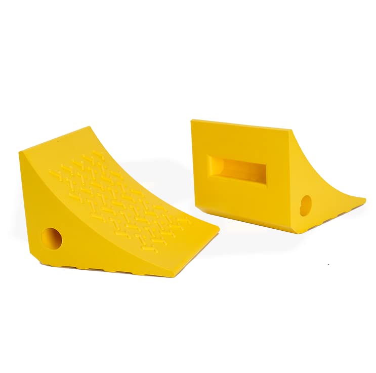 Wheel Chocks, Rubber Wheel Chock with Curved, Durable, Non-Slip, Solid Trailer Wheel Chocks for Boat Trailers, RV, Truck, Camper, 30000lbs (Yellow) - color: YELLOW