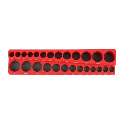 HFS(R) 3/8-inch Magnetic Socket Organizer Set Magnetic Socket Organizer Tray SAE Standard 3/8" Socket Holder Magnetic Tool Organizer 26 Slot Red Hold