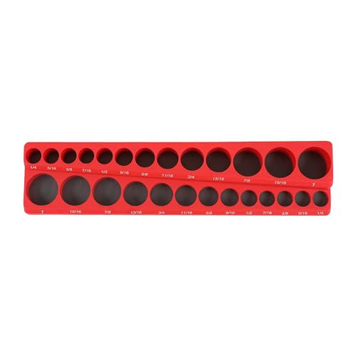 HFS(R) 3/8-inch Magnetic Socket Organizer Set Magnetic Socket Organizer Tray SAE Standard 3/8" Socket Holder Magnetic Tool Organizer 26 Slot Red Hold