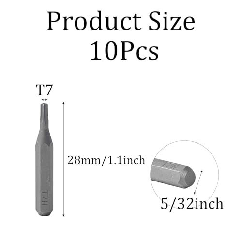 10Pcs Torx Head Screwdriver Bit Set, S2 Steel Magnetic Star Bits, 5/32" Hex Shank, Tamper Resistant, Impact Grade for Drill, Power Driver, Electronics, Home & Automotive Repair(T7) - size: T7