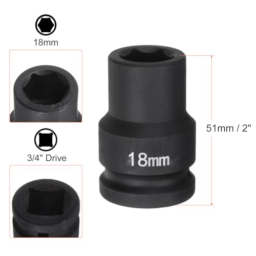HARFINGTON 6-Point Impact Socket 3/4" Drive 18mm Metric 40Cr Alloy Steel Spindle Axle Nut Impact Socket - size: 18mm