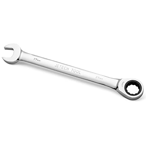 Jetech 27mm Ratchet Wrench, Ratcheting Combination Wrench Metric, Industrial Grade Gear Spanner with 12-Point Design, 72-Tooth Ratchet, Chrome Vanadium Steel - size: 27mm