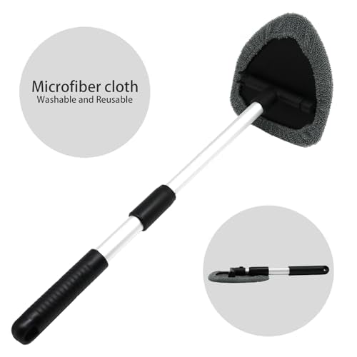 Car Windshield Cleaning Tool,Extendable Handle & 4 Microfiber Pads,Auto Wiper Inside Windshield Brush for Car & Home Windows