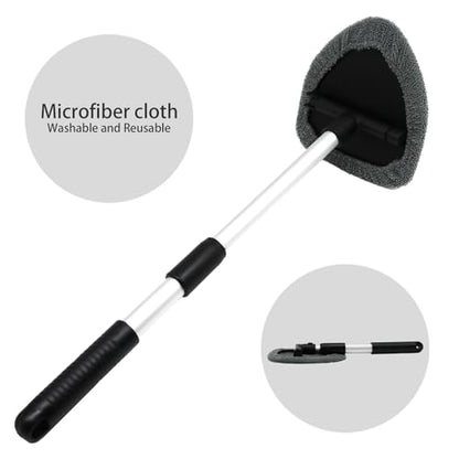 Car Windshield Cleaning Tool,Extendable Handle & 4 Microfiber Pads,Auto Wiper Inside Windshield Brush for Car & Home Windows