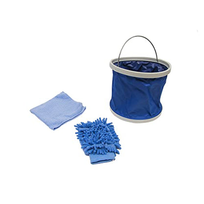 Microfiber Auto Detailing Kit Compact Collapsible Water Bucket Cloth Wash Mitt Vehicle Exterior Cleaning Set