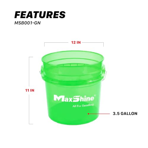 Maxshine 3.5 Gallon Universal Detailing Bucket – Car Wash Bucket for Scratch-Free Washing – Garage Storage & Auto Detailing Tool Holder – Holds Soap, Foam Cannon, Brushes, Microfiber Towels (Green) - color: 3.5g Bucket (Green)