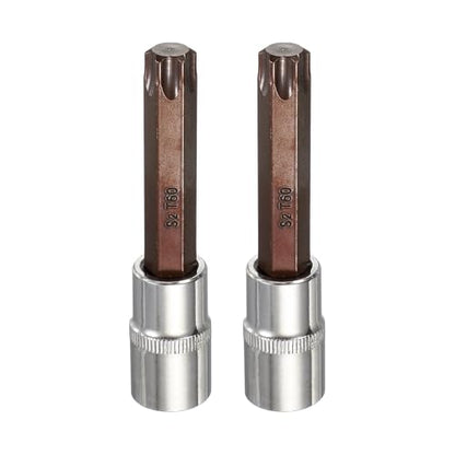 HARFINGTON 2Pcs Torx Bit Socket 1/2" Drive T60 S2 Steel 6 Point Head Long Screwdriver Drill Bits CR-V Steel Socket Adapter for Home Auto Axle Hex Nuts Bolts Repair - size: T60