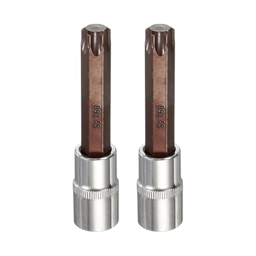 HARFINGTON 2Pcs Torx Bit Socket 1/2" Drive T60 S2 Steel 6 Point Head Long Screwdriver Drill Bits CR-V Steel Socket Adapter for Home Auto Axle Hex Nuts Bolts Repair - size: T60