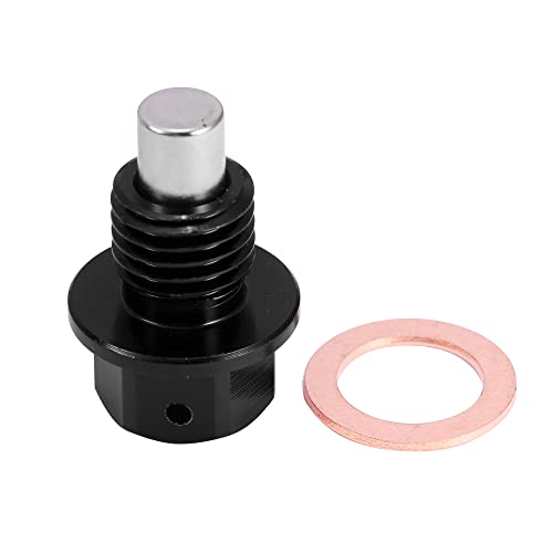 X AUTOHAUX 2 Set M12x1.5 Oil Drain Plug Magnetic Aluminum Alloy Sump Drain Nut Oil Drain Bolt with 2 Washer for Car Motorcycle Black - size: M12x1.5